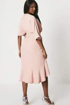 Crepe Frill Wrap Dress With Pearl Waist