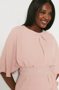Crepe Frill Wrap Dress With Pearl Waist