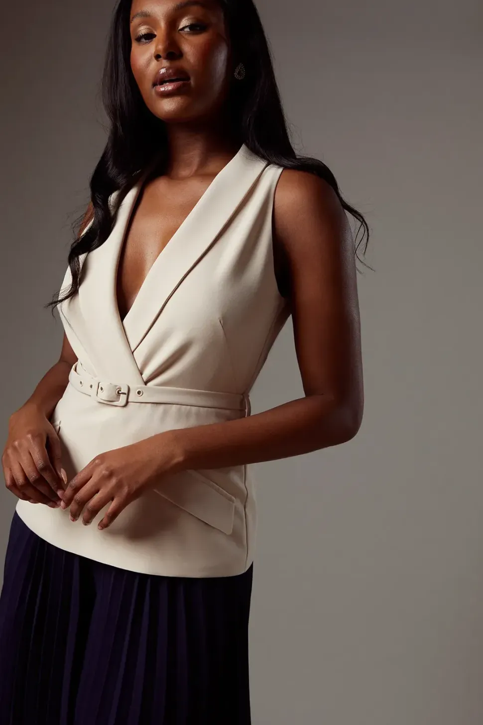 Crepe Pocket Detail Pleated Jumpsuit