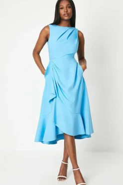 Crepe Ruffle Dress With Low Back