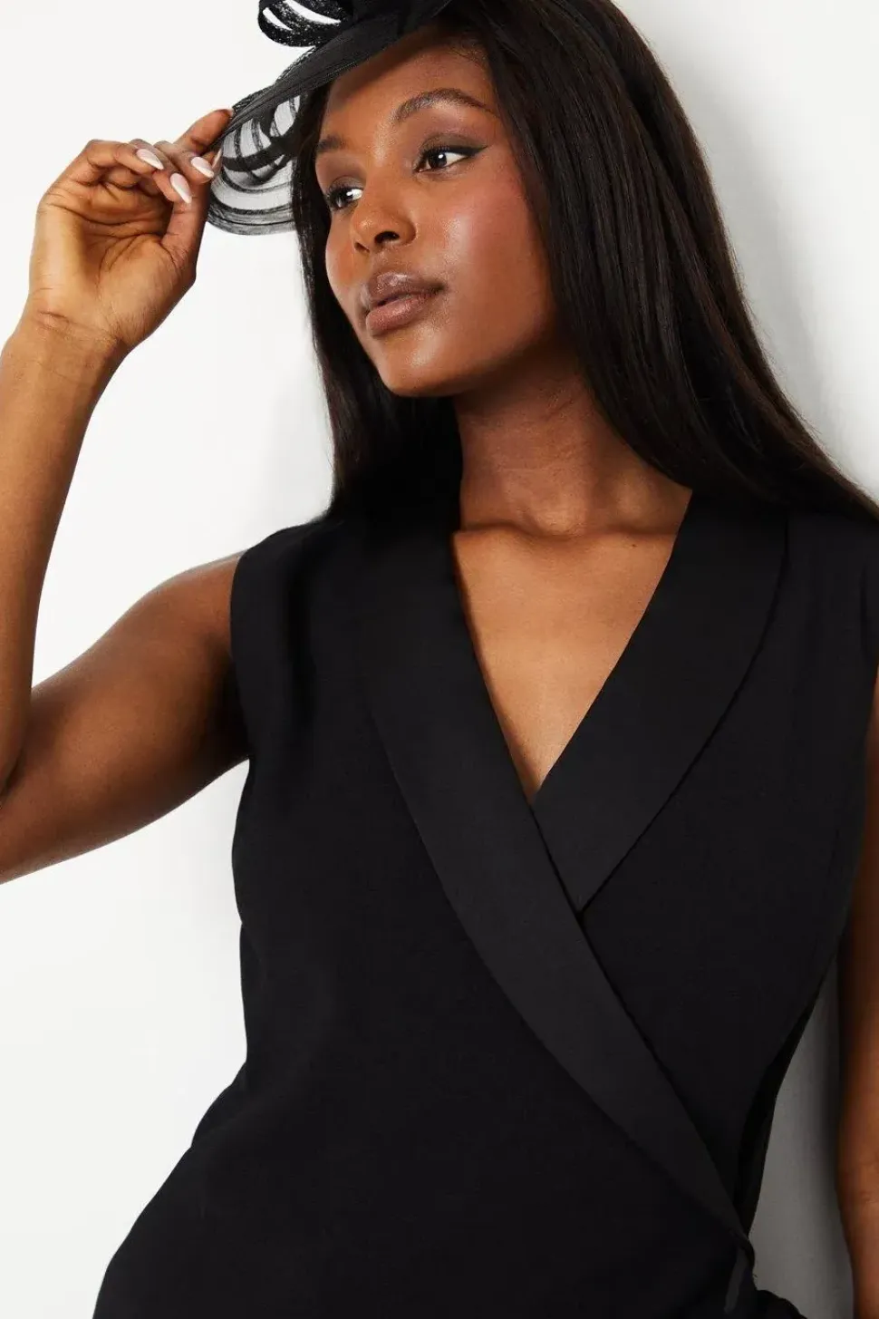 Crepe Wrap Dress With Pleat Tie Detail