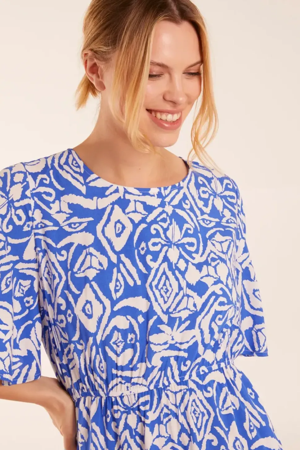 Crew Neck Aztec Tiered Mini Dress