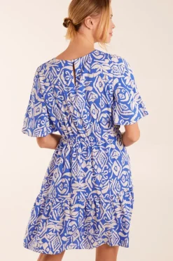 Crew Neck Aztec Tiered Mini Dress