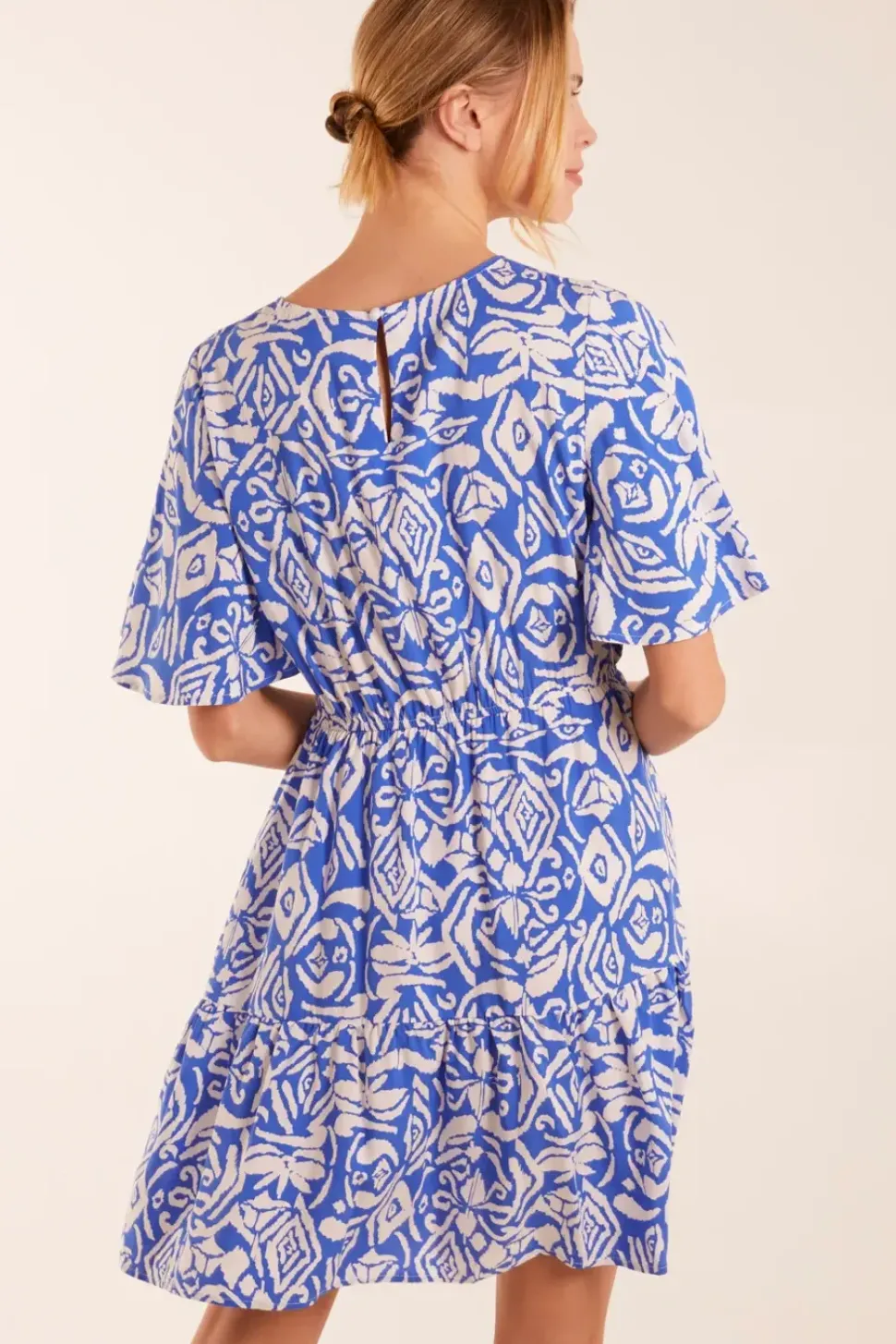 Crew Neck Aztec Tiered Mini Dress