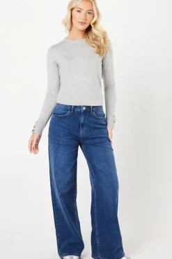 Crew Neck Button Cuff Jumper