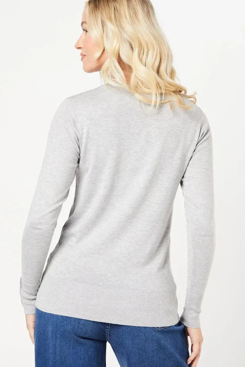 Crew Neck Button Cuff Jumper
