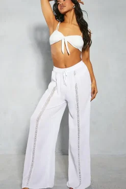 Crinkle Broderie Wide Leg Trousers
