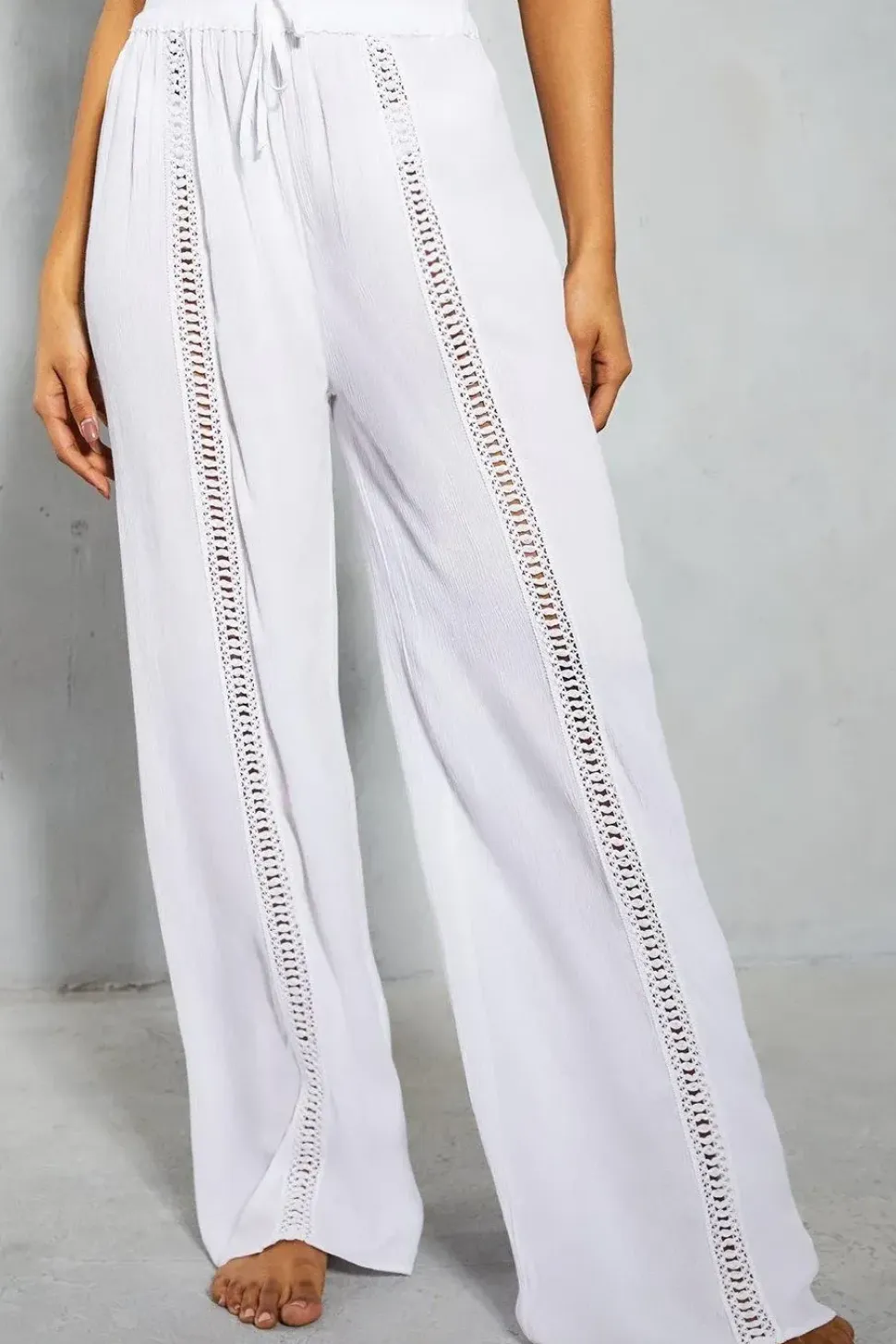 Crinkle Broderie Wide Leg Trousers