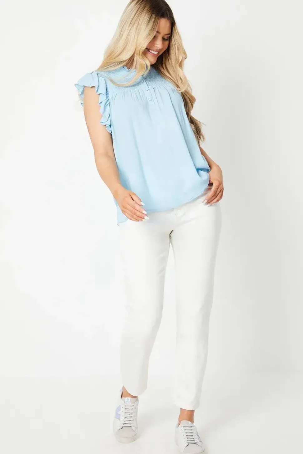 Crinkle Button Front Shell Blouse