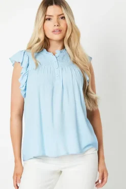 Crinkle Button Front Shell Blouse