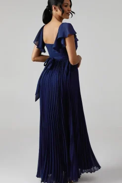 Crinkle Chiffon Angel Sleeve Bridesmaid Maxi Dress