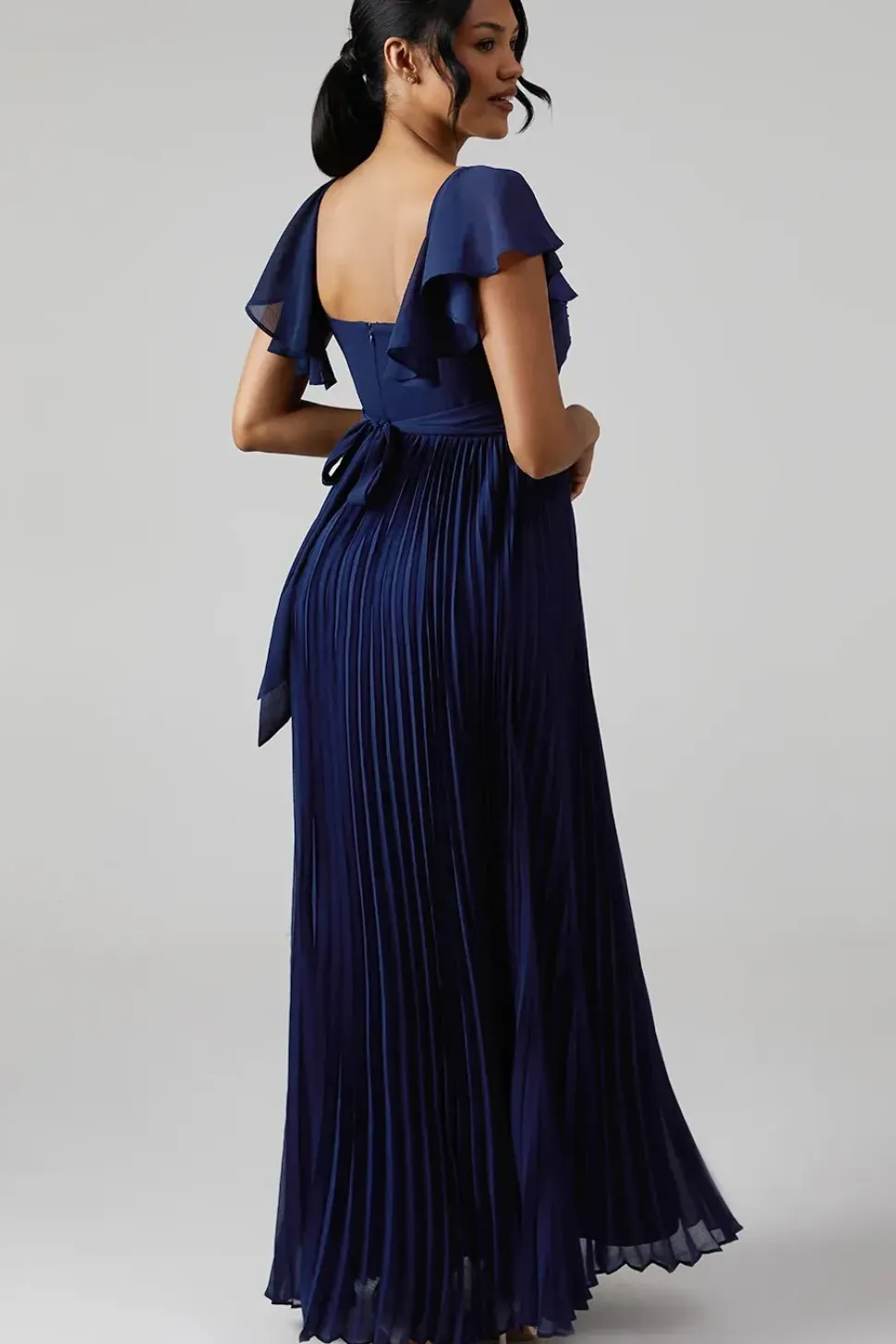 Crinkle Chiffon Angel Sleeve Bridesmaid Maxi Dress