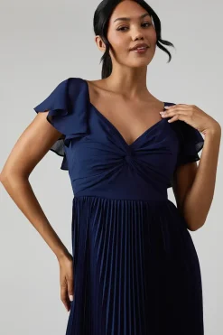 Crinkle Chiffon Angel Sleeve Bridesmaid Maxi Dress