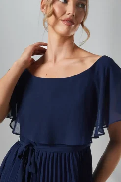 Crinkle Chiffon Bardot Bridesmaid Maxi Dress