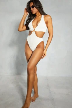Crinkle O Ring Halter Neck Swimsuit