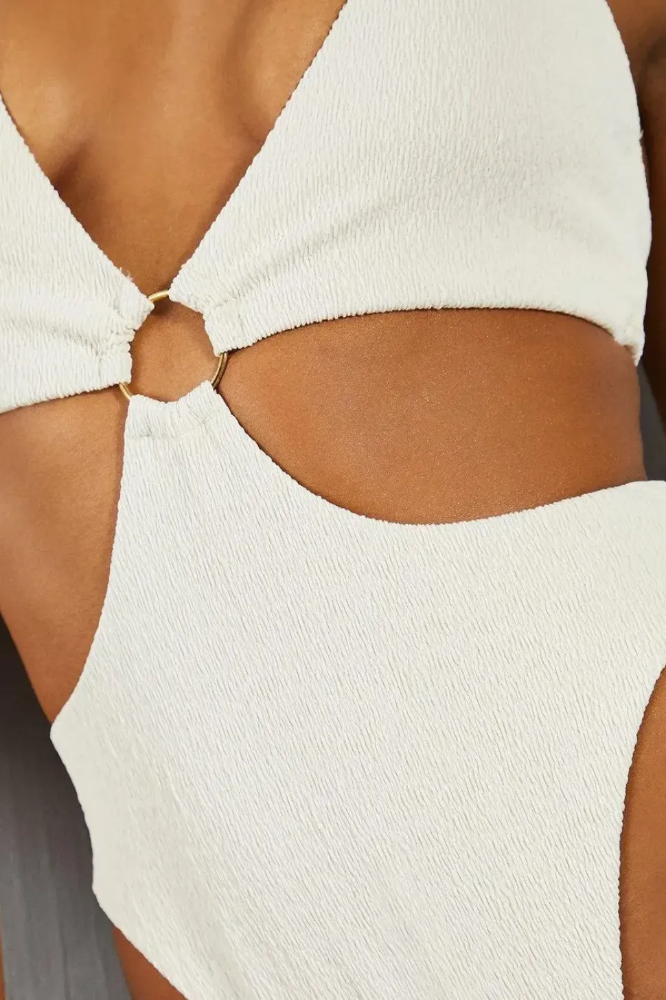 Crinkle O Ring Halter Neck Swimsuit
