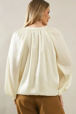 Crinkle Satin Balloon Sleeve Blouse
