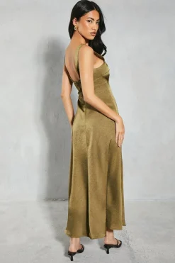 Crinkle Satin Scoop Neck Midaxi Dress