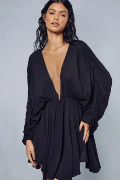 Crinkle Sheer Plunge Front Volume Playsuit