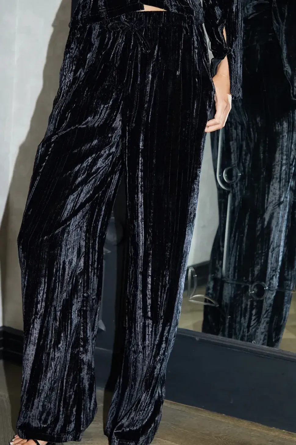 Crinkle Velvet Wide Leg Trousers