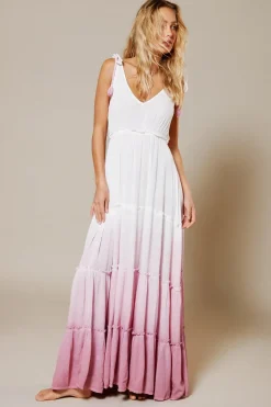 Crinkle Viscose Ombre Tiered Tie Maxi Dress