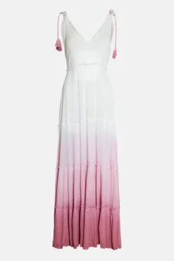 Crinkle Viscose Ombre Tiered Tie Maxi Dress