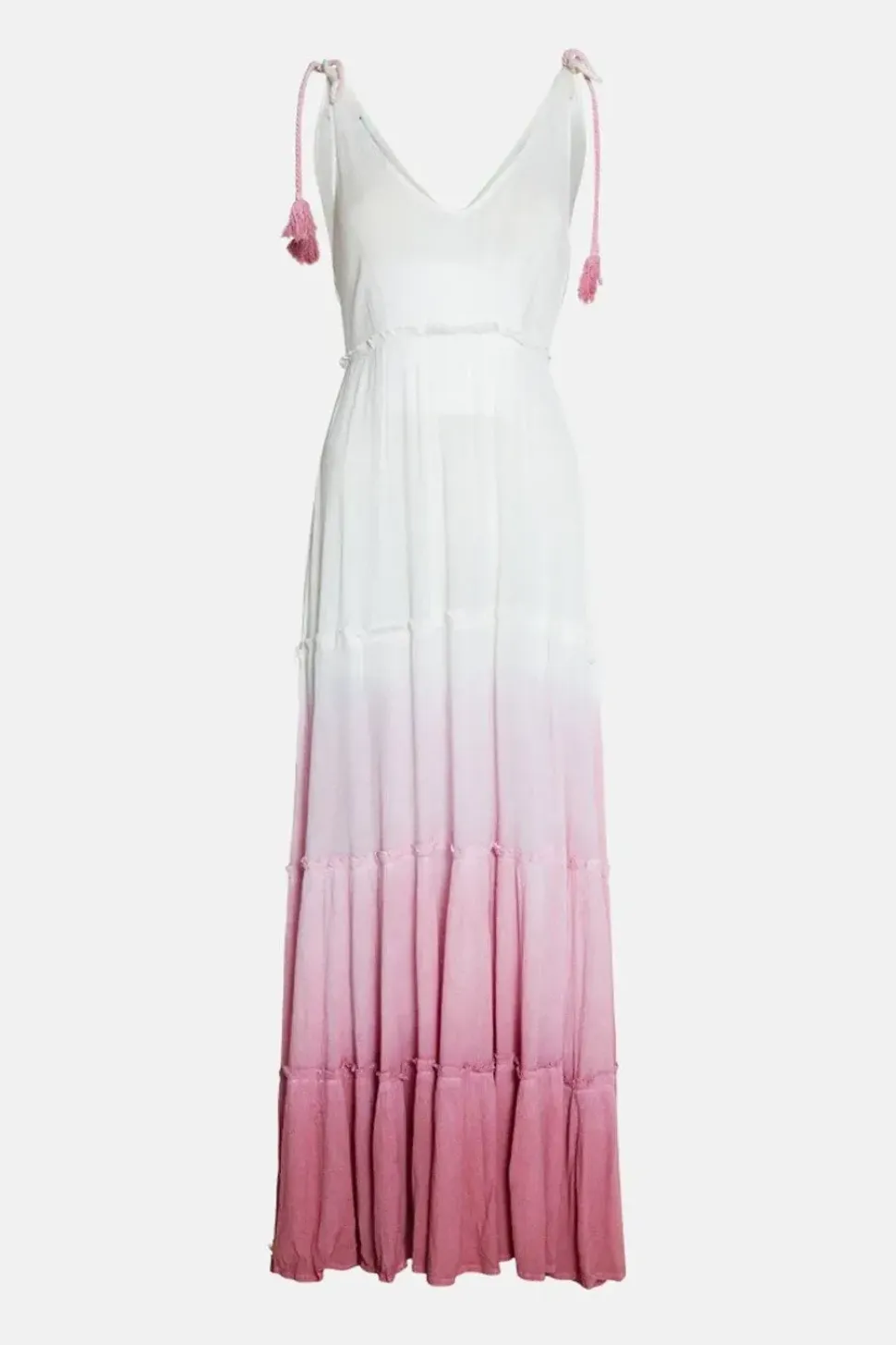 Crinkle Viscose Ombre Tiered Tie Maxi Dress