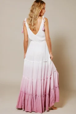 Crinkle Viscose Ombre Tiered Tie Maxi Dress