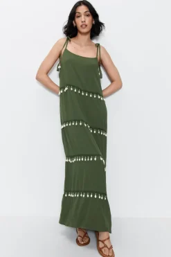 Crinkle Viscose Shell Tiered Maxi Dress