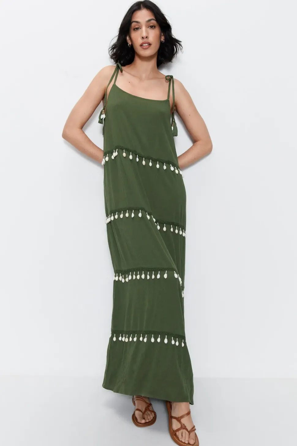 Crinkle Viscose Shell Tiered Maxi Dress