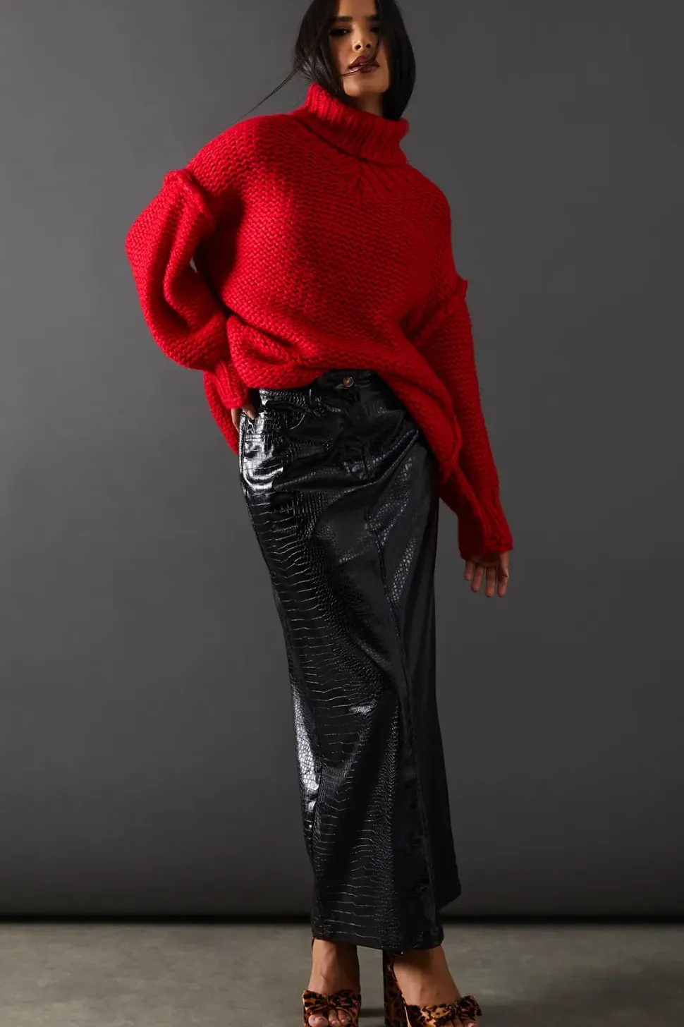 Croc Faux Leather Pencil Skirt