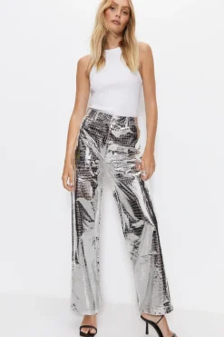 Croc Faux Leather Straight Leg Trousers