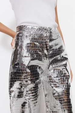 Croc Faux Leather Straight Leg Trousers