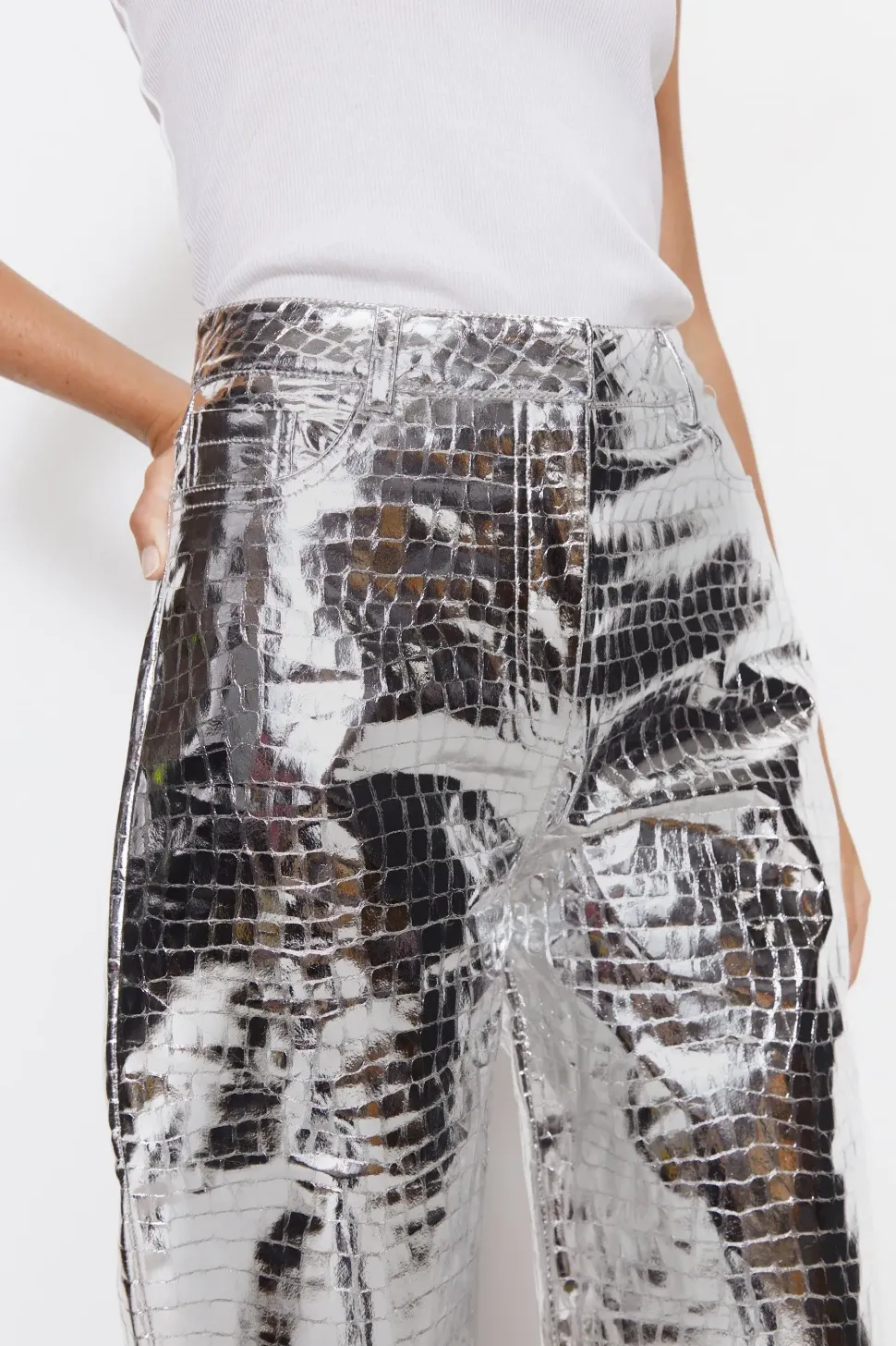Croc Faux Leather Straight Leg Trousers