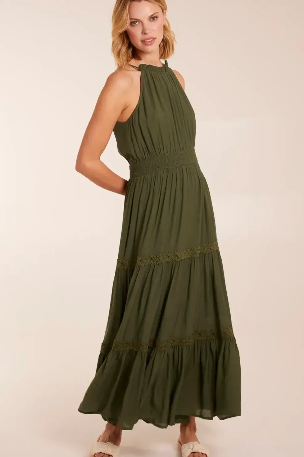 Crochet Halter Maxi Tiered Dress