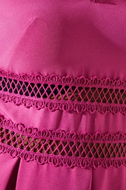 Crochet Insert Crepe V Neck Midi Dress