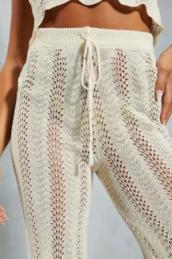 Crochet Knit Straight Leg Scalloped Hem Trouser