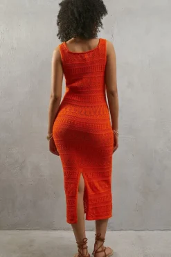 Crochet Square Neck Midi Dress