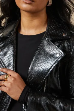 Crocodile Faux Leather Biker Jacket