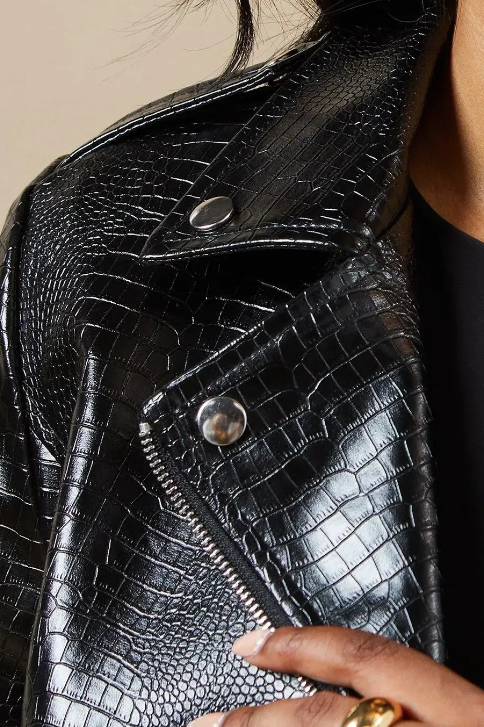 Crocodile Faux Leather Biker Jacket