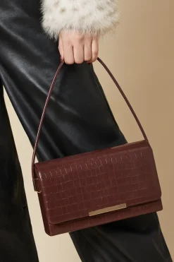 Croc Print Structured Shoulder Bag