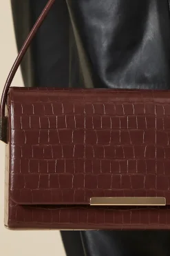 Croc Print Structured Shoulder Bag