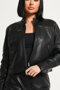 Cropped Leather Moto Jacket