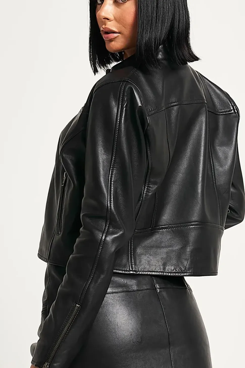 Cropped Leather Moto Jacket