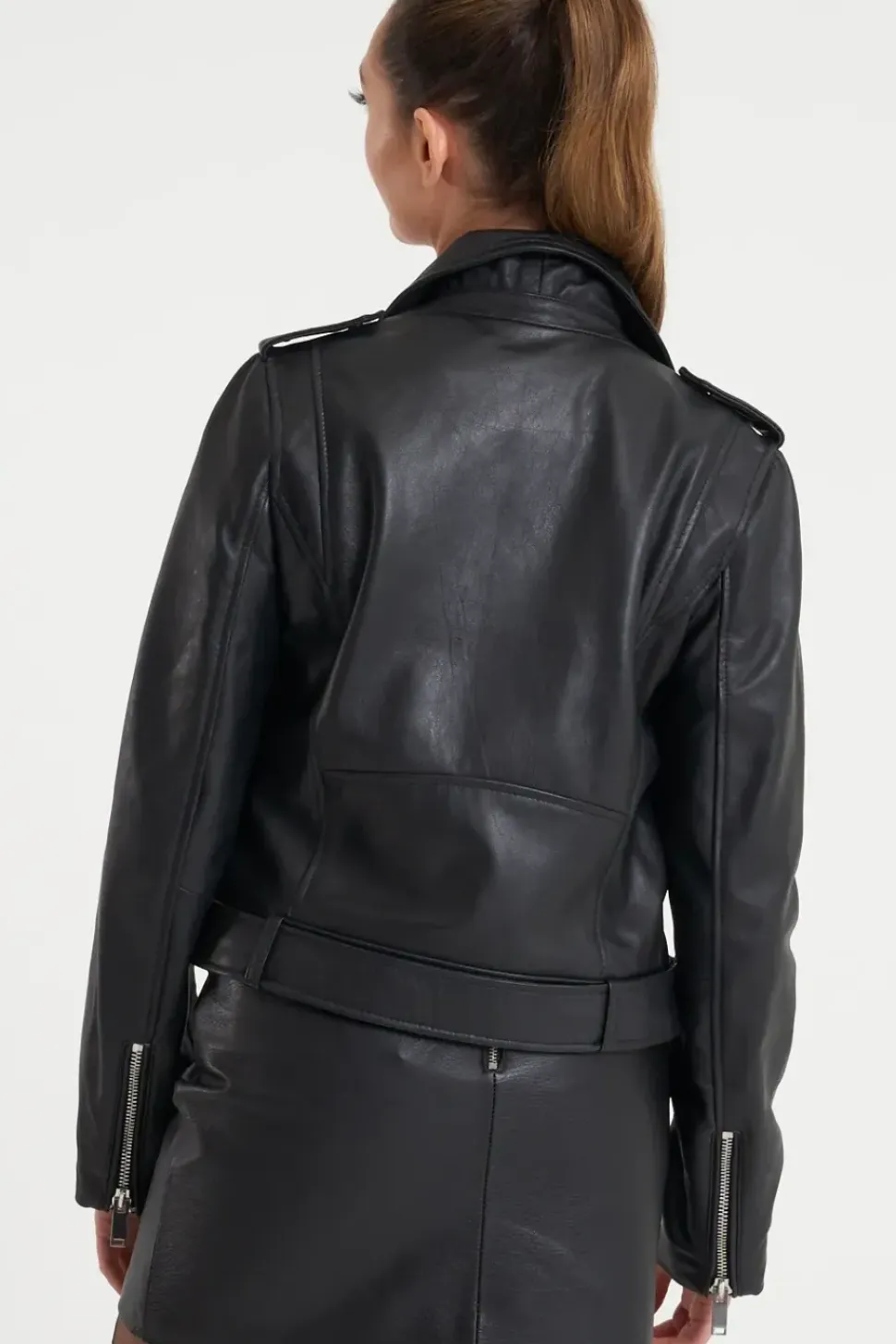 Cropped Leather Moto Jacket