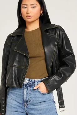 Cropped Washed Leather Biker