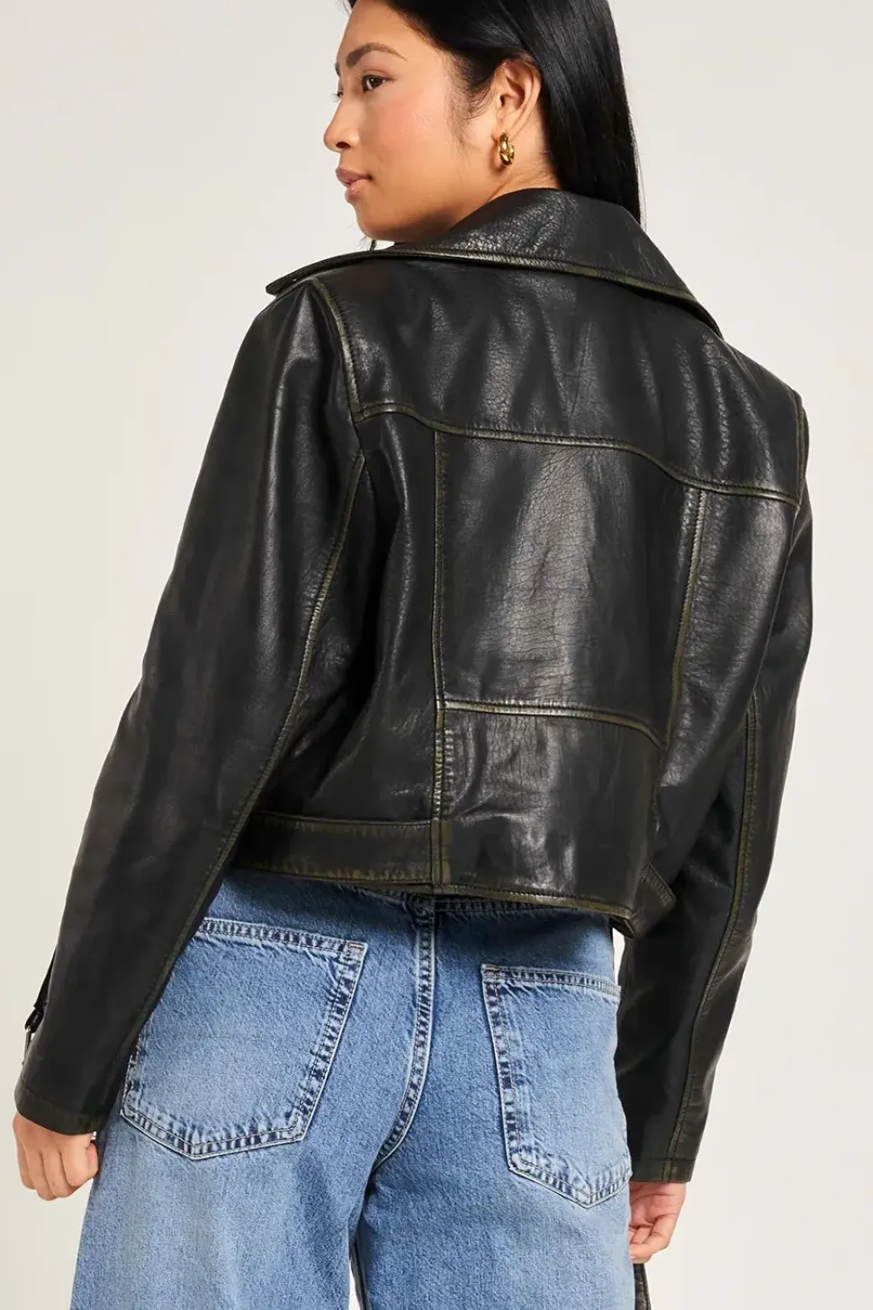 Cropped Washed Leather Biker