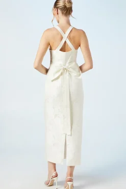 Cross Back Column Jacquard Wedding Dress With Bow Detail