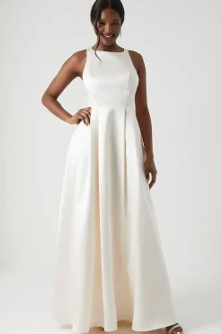 Cross Back Twill Ecru Maxi Dress