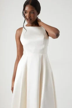 Cross Back Twill Ecru Maxi Dress